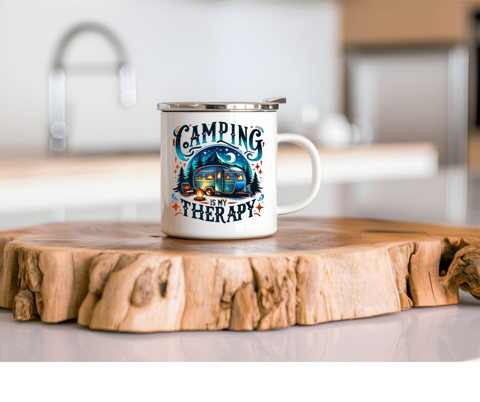 Camping Is My Therapy Enamel Mug